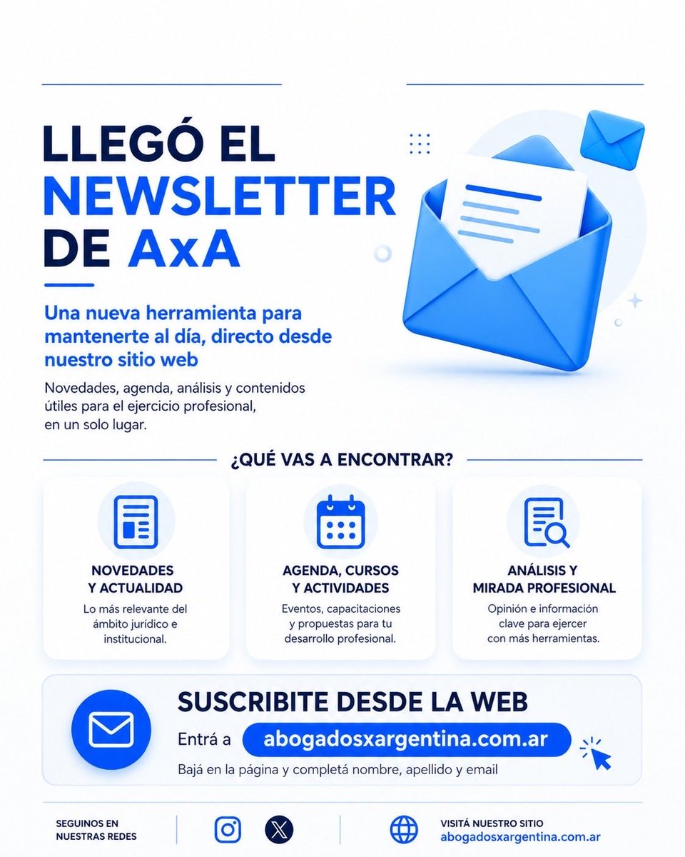 sebadestefano's tweet photo. NEWSLETTER 

Presentamos nuestro newsletter: un espacio con novedades, agenda, capacitaciones, análisis y contenidos vinculados con el ejercicio profesional

Suscribite desde nuestra web y mantenete al día.

🔗 https://t.co/wnkl1LtJgV https://t.co/kttr6CZuzm