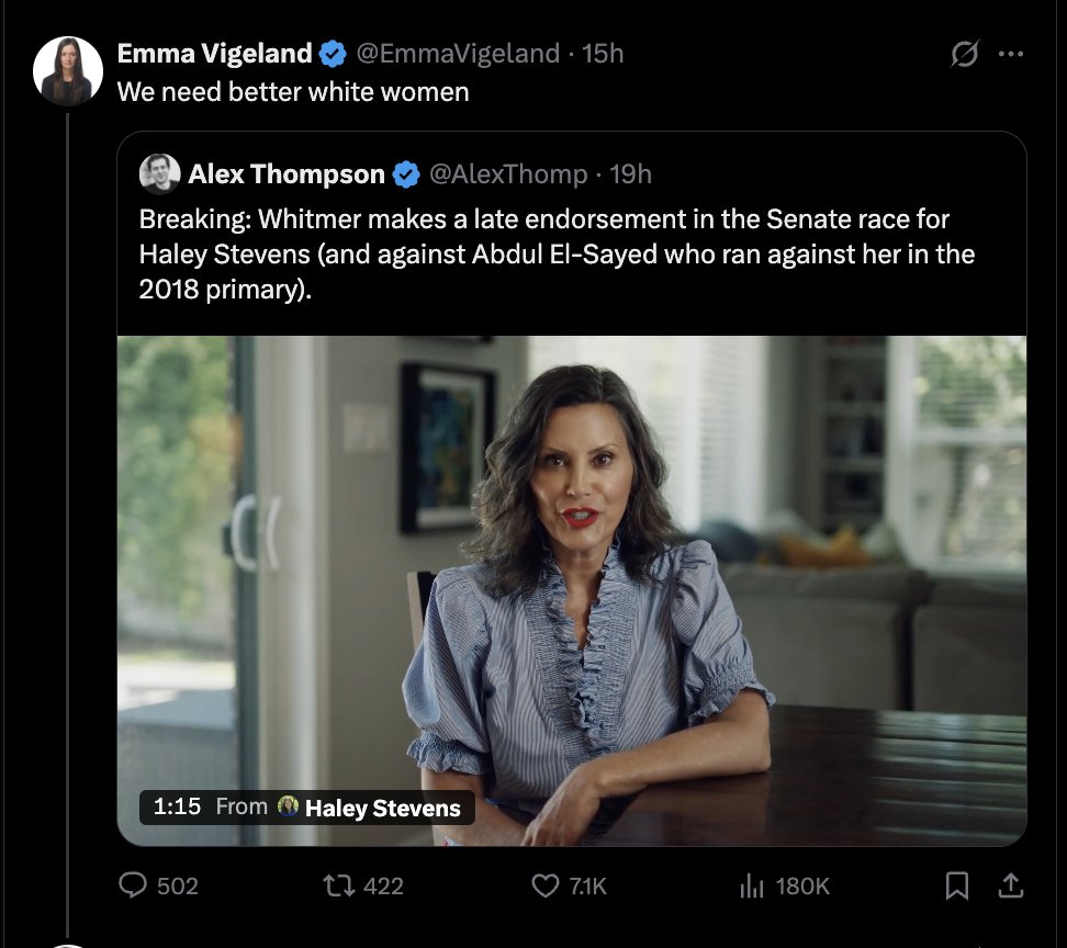 LeeKuanYimby's tweet photo. Emma Vigeland is a white woman that tried to ruin Al Franken's career and demanded he resign over a stupid joke while fully endorsing Graham Platner. https://t.co/tai6nXgnWd