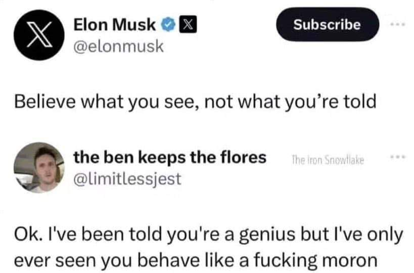 BladeoftheS's tweet photo. The time that Elon Musk got told it exactly as it is. https://t.co/72TVZ90Szx