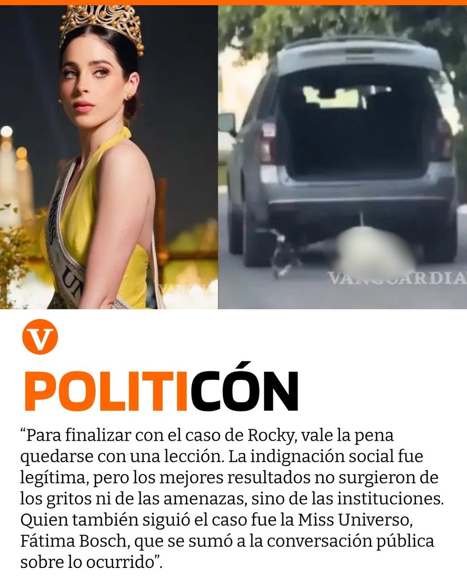 PolitiConMx's tweet photo. “(Fátima Bosch) Reconoció en un intercambio de mensajes con el gobernador Manolo Jiménez, la respuesta institucional, que el caso sienta un precedente en favor de la protección animal”: Hoy les hablo sobre el caso de Rocky.

🔗 Detalles aquí. 👉 https://t.co/PiTU6uzGwj https://t.co/O2NbUjtCKr