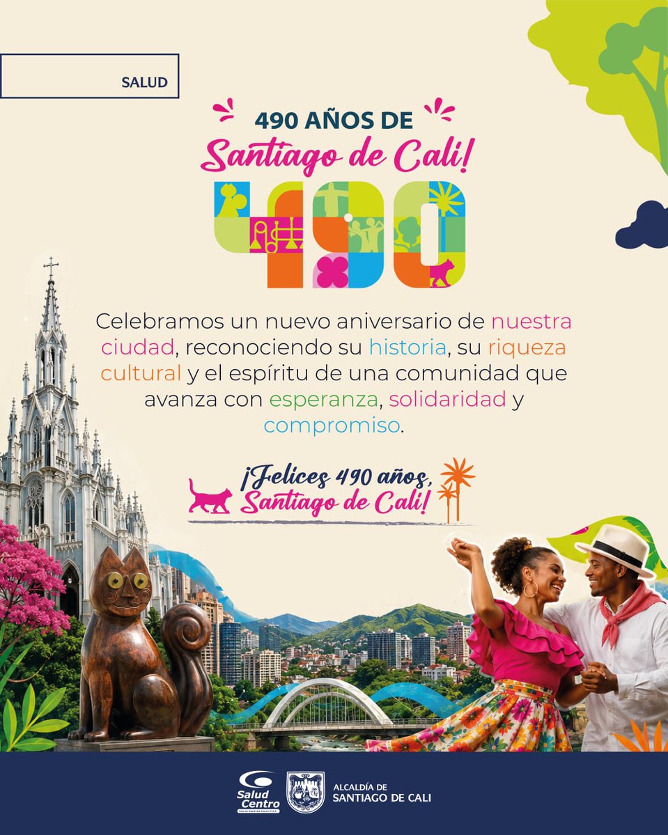 redcentrocali's tweet photo. Hoy celebramos 490 años de una ciudad que no solo se reconoce por su belleza, su clima y sus paisajes, sino por el corazón de su gente.
Gracias, Cali, por enseñarnos que la verdadera grandeza está en su gente.

¡Felices 490 años, Santiago de Cali! 🎊

@NatalyMN03 @AlcaldiaDeCali https://t.co/CskIbnrg73