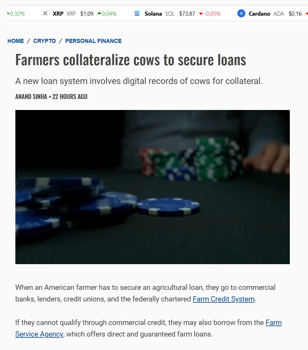 ChadSteingraber's tweet photo. Brazil uses tokenized cows for loan management.

The Brazilian market has come up with a new model for farm loans in which tokenization plays a key part.

The country's financial market has carried out its first formal credit operation using tokenized dairy cows as collateral in a transaction registered with the Brazilian stock exchange (B3), CNN Brazil reported on July 21.
