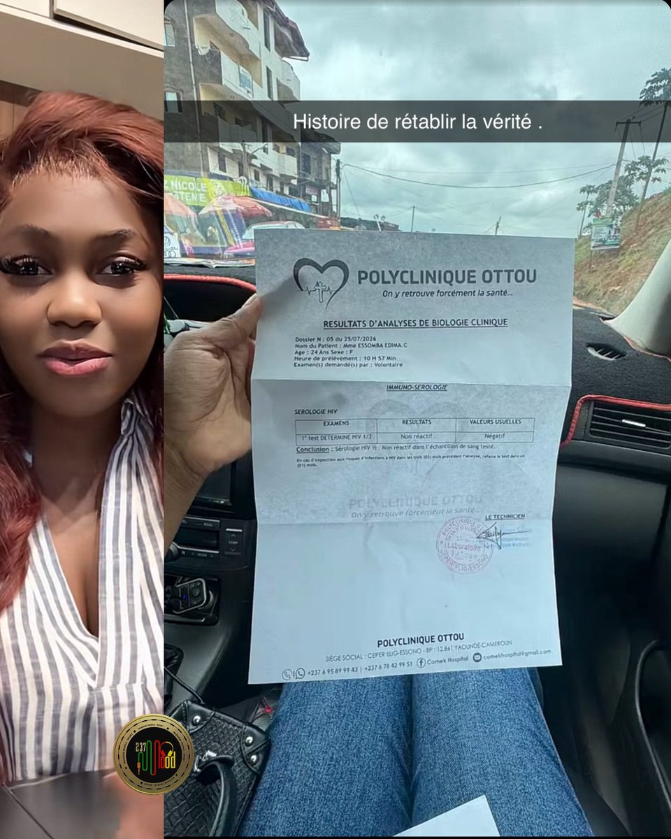 237mood_X's tweet photo. #buzz
Jessica Edima ESSOMBA présente son statut sérologique du VIH à ses détracteurs, histoire de rétablir la vérité selon elle. 

#TesDansLeMood https://t.co/Ca9qYAtOXu