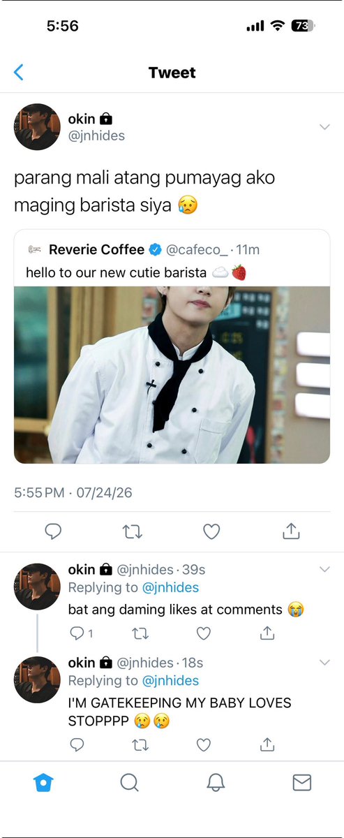 lvxuryjin's tweet photo. Parallel Hearts.

a #taekookau short drabble — irish became a barista for a day at niko's café. unexpectedly, customers kept coming—not for the coffee, but for irish. meanwhile, a jealous niko could only watch... until he decided to close the café early. https://t.co/VIa24AWa9k