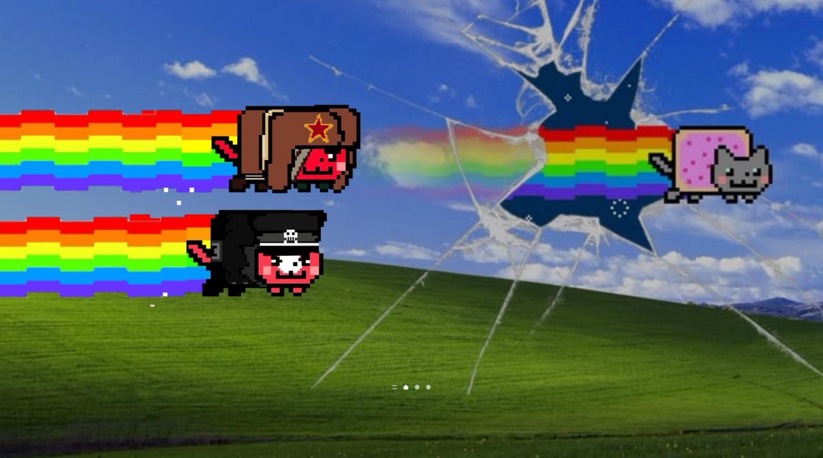 sacredoran's tweet photo. Finally done with my SovietReich Nyan cats so they're on my wallpaper now. Ugly asses I'll see everyday
#Sovietreich #Thirdunion #Sovnaz #Sovrei #Countryhumans

Yea I don't know how to draw, shush about the mixels and the star https://t.co/sQEK8js39D