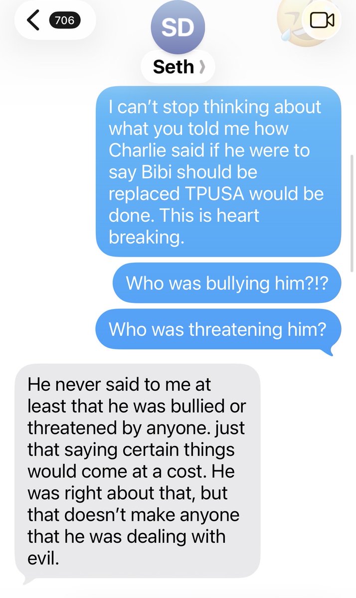 CarriePrejean1's tweet photo. Seth Dillon and I spoke back stage at the religious Liberty commission hearing. We exchanged numbers and I followed up on text per our conversation… Seth admitted that Charlie told him if he were to say that Bibi should be replaced that TPUSA would be done. Charlie told Seth that saying certain things would come at a cost. Charlie knew the cost of criticizing Israel and Bibi. Charlie died a hero. He knew the risk of saying the things he was saying and he said it anyway. It eventually cost him his life.