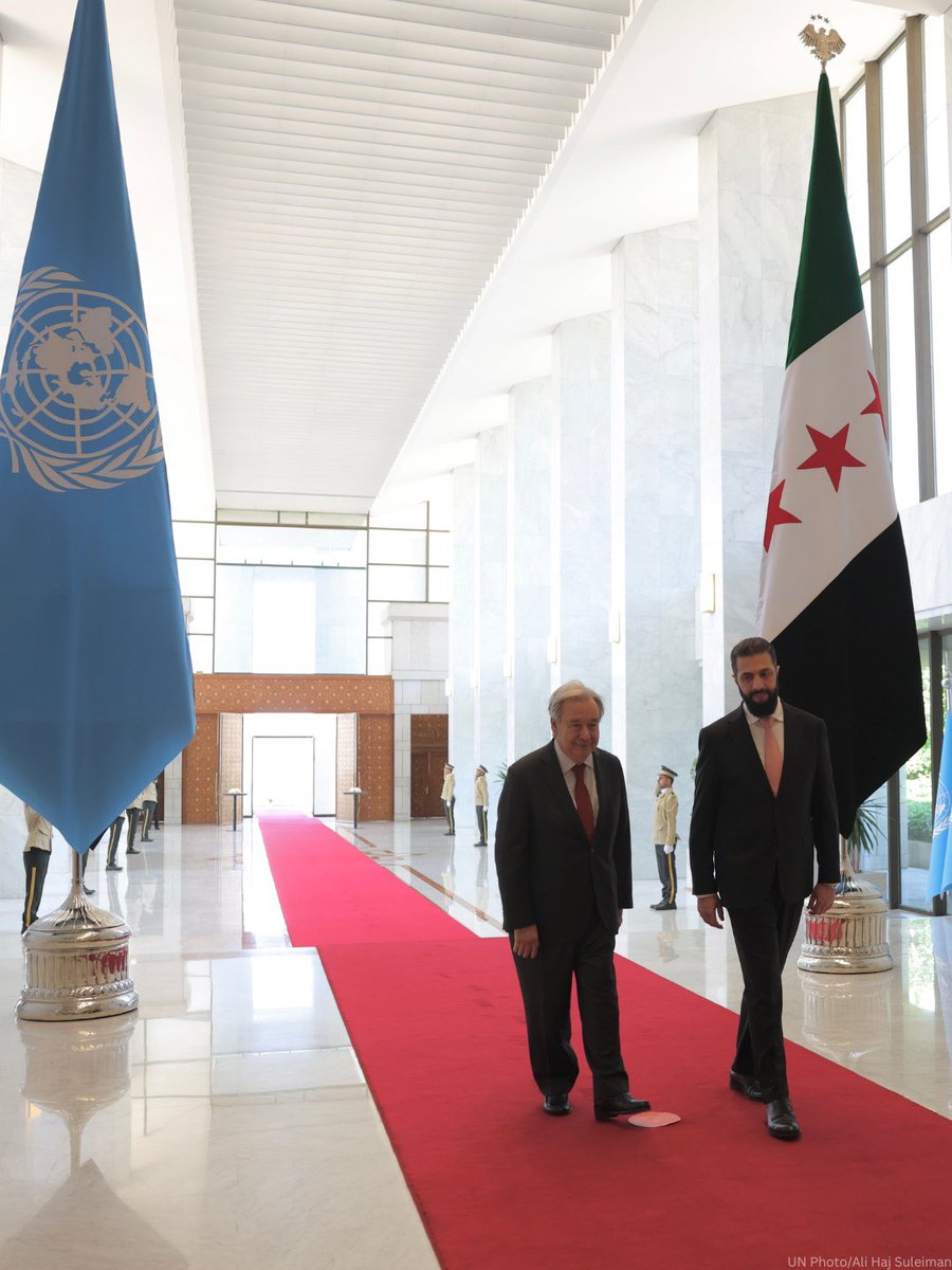 UN's tweet photo. "The UN stands with Syria at this pivotal moment."

During his visit of solidarity, @antonioguterres appeals to the international community to spare no effort to support Syria. https://t.co/yQEGJU15qw https://t.co/ea0P01aB4q