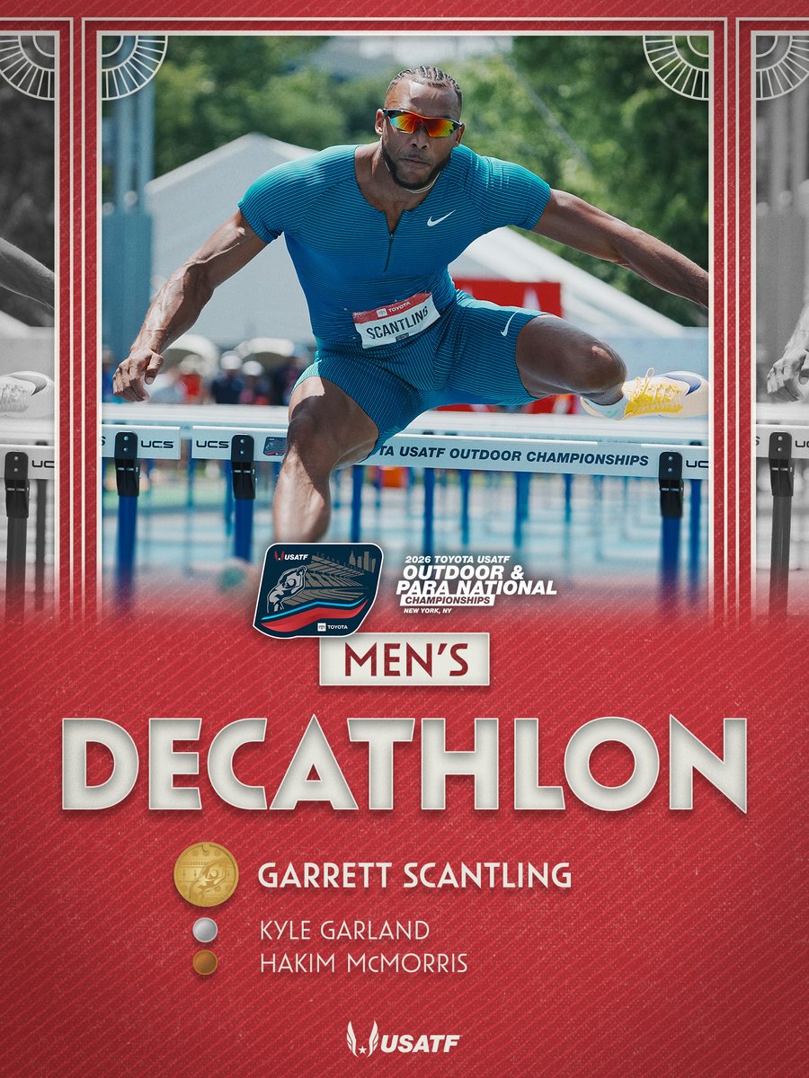usatf's tweet photo. Comeback complete ✅

Garrett Scantling returned to the top of the podium with 8,526 points, claiming his third U.S. decathlon title.

He won four of the 10 events, taking the long jump, shot put, 110m hurdles and javelin on his way to victory 🥇

#TeamUSATF | #USATFOutdoors https://t.co/mByQe9lIp4