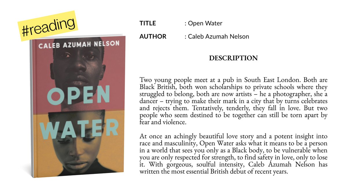 youdohavetime's tweet photo. #reading open water by caleb azumah nelson https://t.co/31Eqs06AC4