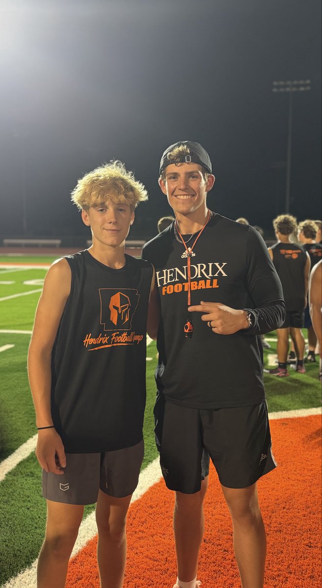 Kolton_Chism's tweet photo. Great opportunity to compete and learn at @HendrixFootball under the Friday night lights! Thankful for every rep and always looking to improve.  @RussHeidiSLC  @CoachKT_  @CoachVert  @PrepRedzoneAR @PrepRedzoneNext 
#AGTG #ClassOf2030 #WideReceiver https://t.co/wFxvyHg7yp
