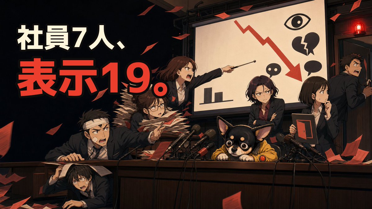 thelightaf34932's tweet photo. 社員7人を雇った結果、
初日の表示は合計19でした。
【AI社員7日間検証・1日目】
AI社員が作った文章と画像を、
私が一切直さず2件投稿。
1件目：11表示、反応0
2件目：8表示、反応0
同じ画像付き元ポストの過去平均は45.8表示。
今回は平均9.5表示で、約79％減。
社員を増やしたら、客が減りましたｗ
ただ、2件だけでAIが悪いとは言えません。
投稿時間や題材も違います。
今回の2件に共通していたのは、
会社ネタが主役で、読む側が持ち帰れるものがなかったこと。
画像を付けても、内輪話だけでは伸びない。
そこで2日目からは順番を変更。
先に「読者が使える失敗や判断基準」を置き、
AI社員の会社ネタは包装へ下げます。
表示 → 反応 → プロフィール → フォロー。
止まった場所が、次に直す場所。
なお、初日の社員評価は全員減給です。
#AI副業 #X運用 #AI社員