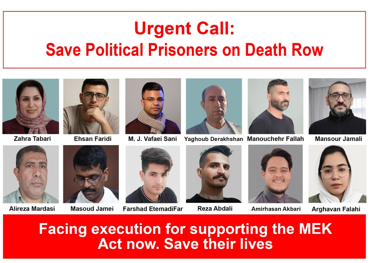 en_simayazadi's tweet photo. 🚨 Iran's Execution Machine Targets PMOI Prisoners

Twelve PMOI supporters and members are now at imminent risk of execution in Iran.

Since July 2025, the regime has executed 11 PMOI members, marking one of the deadliest waves of political executions in recent years.

The individuals pictured are those currently facing execution. Their lives depend on urgent international attention and action.
