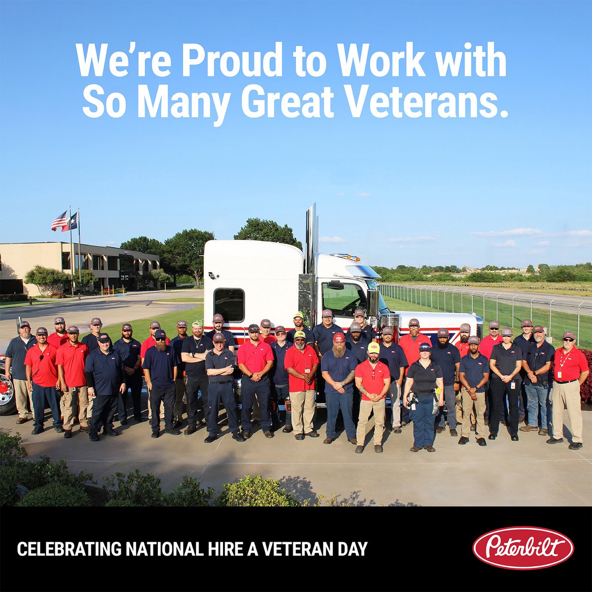 PeterbiltMotors's tweet photo. Today, on National Hire A Veteran Day, we honor the commitment and skills of veterans who continue to make a difference in the workforce. At Peterbilt, we are proud to support and hire those who have served our country.
#HireAVeteran #Peterbilt #PeterbiltPride #PeterbiltCares https://t.co/S5UkTOZPxV
