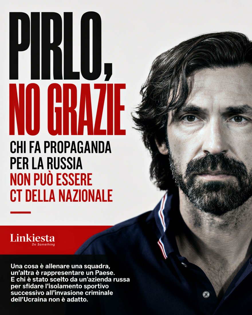 ste_collinelli's tweet photo. Andrea #Pirlo è stato un monumento del calcio, ma la panchina Azzurra non è un club: è l'identità del Paese. Chi si presta alla propaganda di uno Stato aggressore compie una scelta privata, ma perde il diritto di rappresentare l'Italia. I simboli richiedono dignità. https://t.co/WKuKolBMPv