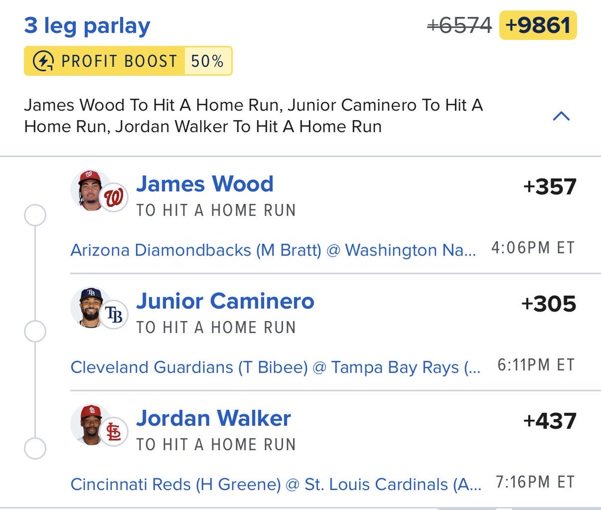 Ecombets's tweet photo. Let’s go — MLB ZTR on fire 🔥 Saturday 7/25 💪🏼⚾️🧢

3-leg HR parlay, boosted. Wood, Caminero, and Walker all going deep tonight?

Drop your thoughts — which leg are you most/least confident in? 👇

#MLBPicks #SportsBetting #MLB https://t.co/mwePaF63HE