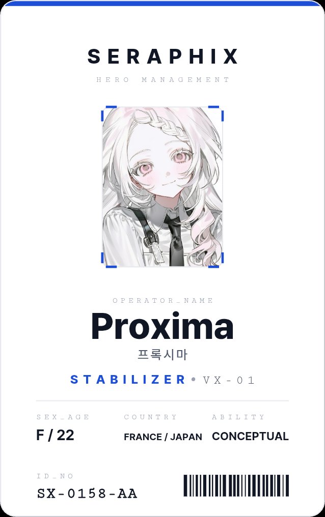 Love_Error_Code's tweet photo. 🩶 「𝐒𝐄𝐑𝐀𝐏𝐇𝐈𝐗」 𝐈𝐃 𝐂𝐚𝐫𝐝 𝐌𝐚𝐤𝐞𝐫

SERAPHIX 캐릭터의 사원증을 만들 수 있는 사이트를 배포합니다.
자유롭게 사용해 주세요~ ✩ ˚.・⊹

🔗 https://t.co/iMsXLLmBoB https://t.co/P6Wvzj2LWb