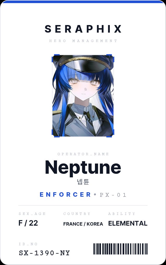 Love_Error_Code's tweet photo. 🩶 「𝐒𝐄𝐑𝐀𝐏𝐇𝐈𝐗」 𝐈𝐃 𝐂𝐚𝐫𝐝 𝐌𝐚𝐤𝐞𝐫

SERAPHIX 캐릭터의 사원증을 만들 수 있는 사이트를 배포합니다.
자유롭게 사용해 주세요~ ✩ ˚.・⊹

🔗 https://t.co/iMsXLLmBoB https://t.co/P6Wvzj2LWb