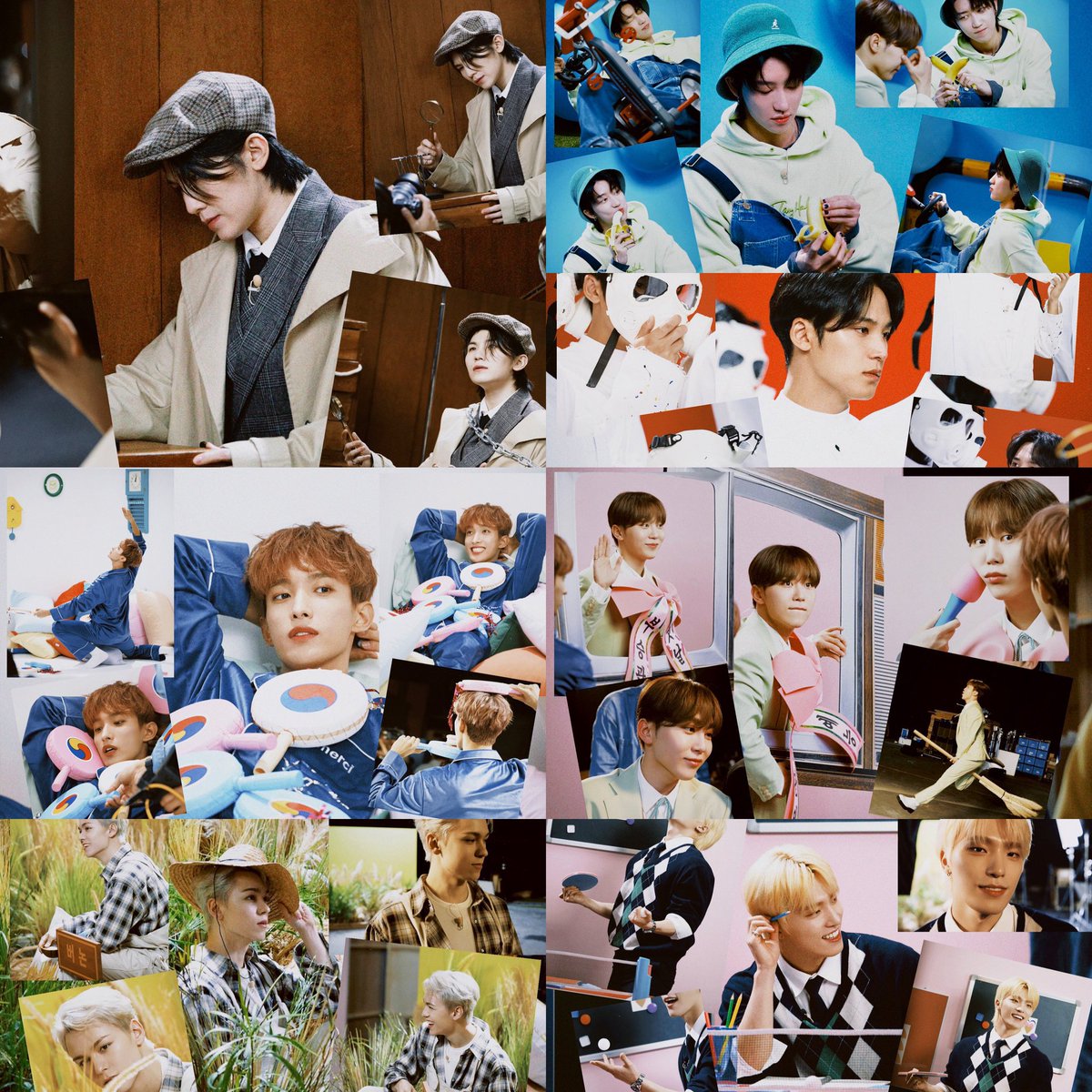 sweetywonwoo_'s tweet photo. remember wonwoo and his beef with collages 😭 to think he never made a collage again after the one he posted for scoups’ birthday. the staff even recreated his collage style for svt’s 3000-day post

🐈‍⬛: collage...
🐈‍⬛: they (staff) even made that beside me during our schedule. https://t.co/kUM6oRFNRN