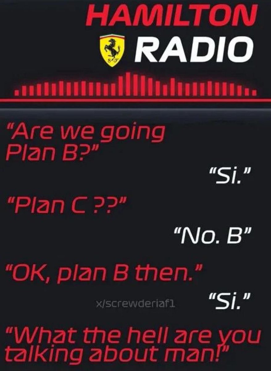 SatoshiBagger's tweet photo. @ScuderiaFerrari @LewisHamilton Could have been first but you guys chose PLAN SI!!! https://t.co/nqUY0eVmG0