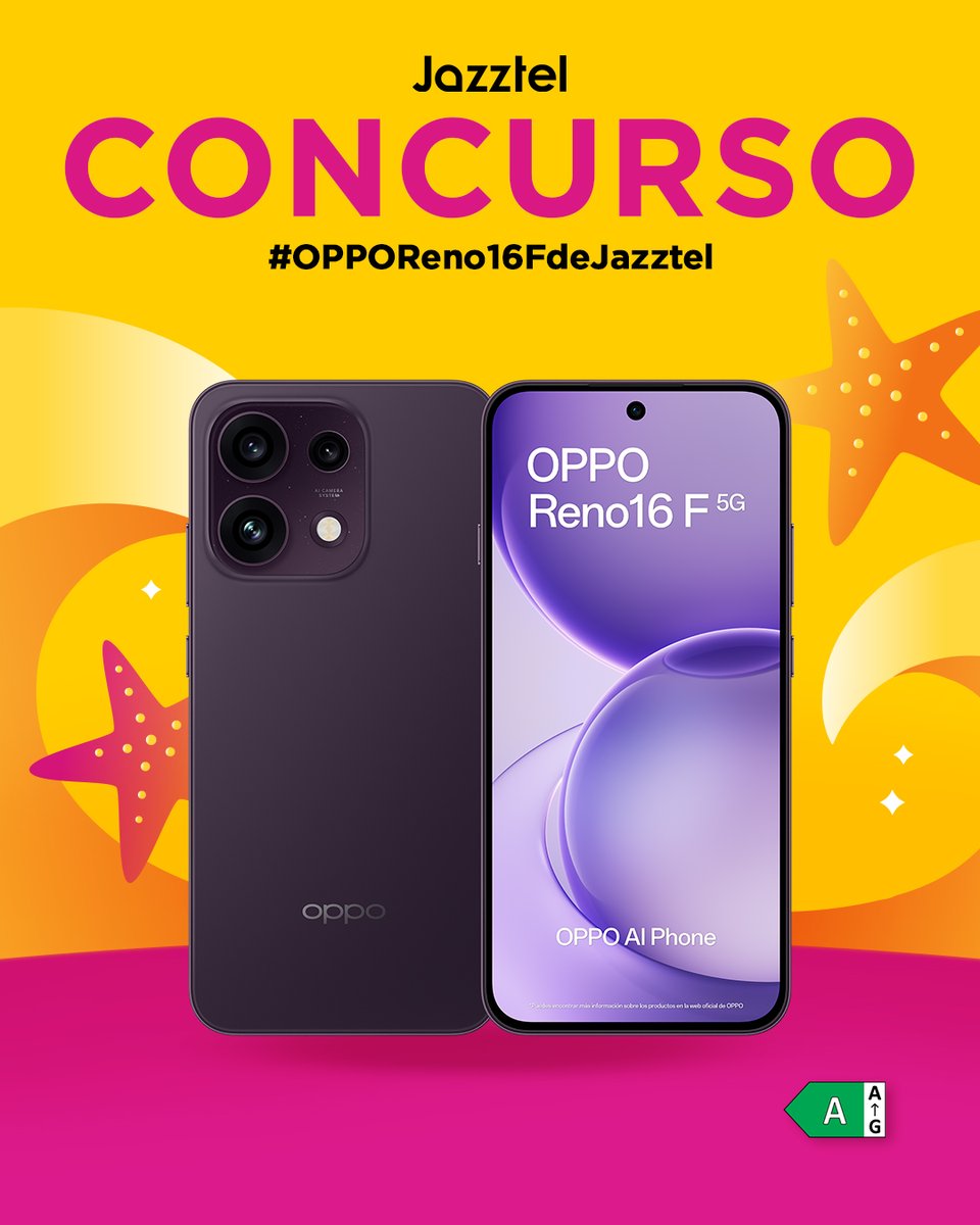 jazztel_es's tweet photo. Lanzamiento fresco en Jazztel con #OPPOReno16F 🌊📲
Queremos que te refresques con este CONCURSO🎉
Participa y gana: 
➡️ Sigue a @jazztel_es y @OPPOEspana
🔁 Haz RT
💬 Menciona a ese amigo que te refresca la vida
#️⃣ HT #OPPOReno16FdeJazztel
¡Suerte! 🍀
BL https://t.co/ar5e7qJGL7 https://t.co/yLhXpceGG6