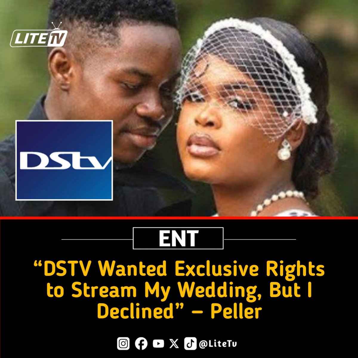 LiteTv_Ng's tweet photo. #litetv
Peller says he rejected DSTV’s offer to stream his wedding and control its ads, insisting he wants to handle the livestream himself.

“Everything isn’t about money. It’s our special day,” he said.

Stay tuned to LiteTv for more updates on this developing story. https://t.co/pI7W2kBx6q