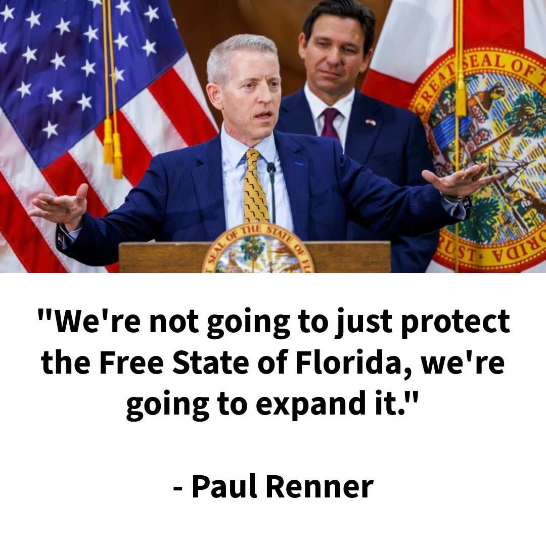 Paul_Renner's tweet photo. Florida didn't become the Free State by accident. We're going to defend what works and expand those principles wherever people are ready to embrace them. https://t.co/jRyThhDqQT