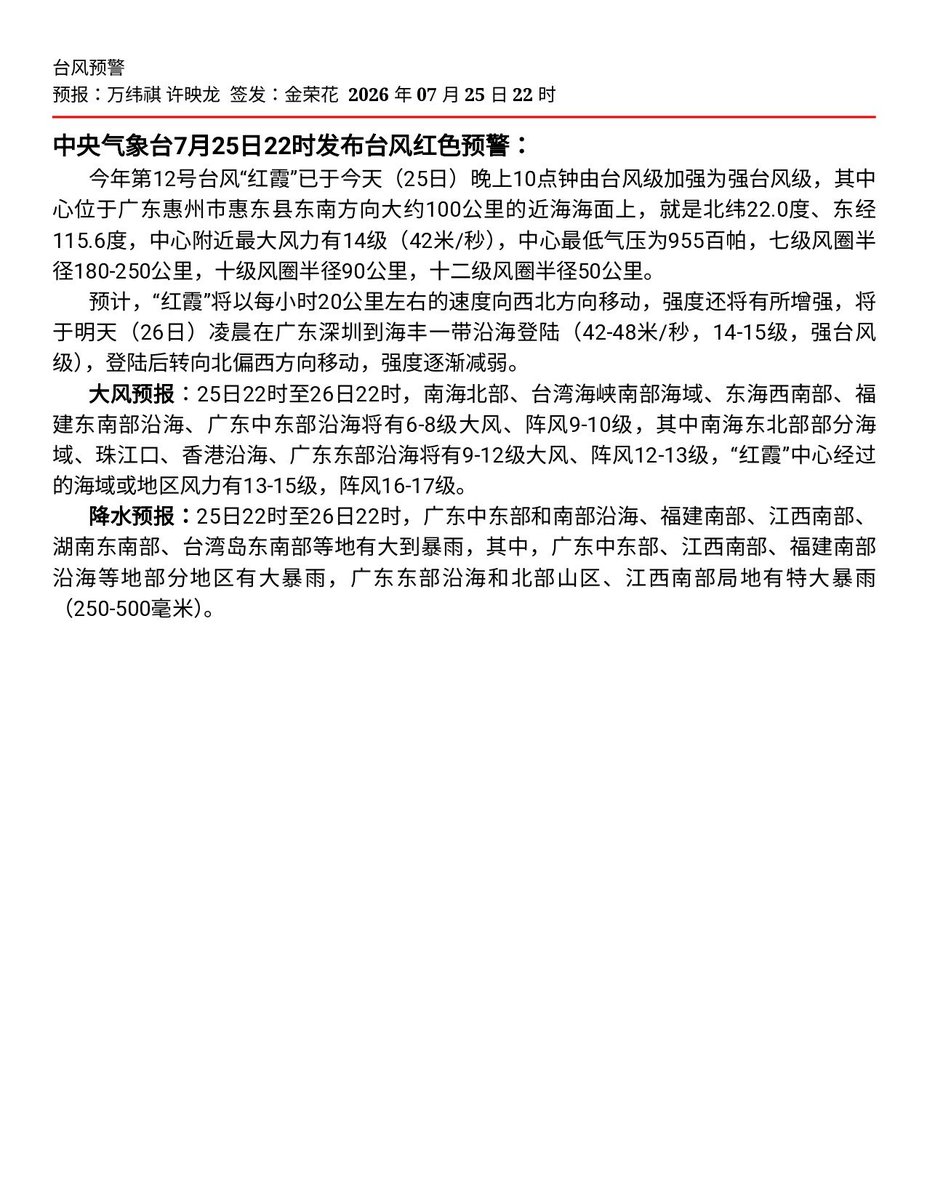 abcdayaooooo's tweet photo. BREAKING: China's National Meteorological Center (NMC) has issued its first red typhoon warning this year as Typhoon #Noul (fmr. #KiyapoPH) moves closer to Guangdong Province, where it is expected to make landfall within the next 6 hours. https://t.co/9nLHzcODKD