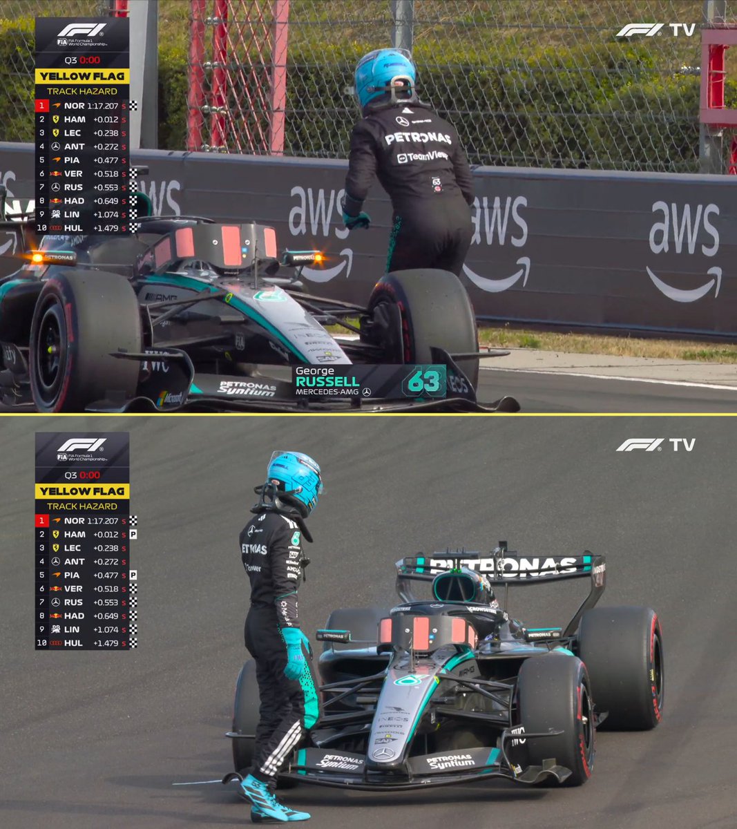 f1speed_indo's tweet photo. George Russell diberi instruksi untuk hentikan mobilnya di trek setelah selesaikan lap terakhirnya di Q3.

Ada dua kemungkinan:
1. Power unit bermasalah
2. BENSIN MAU HABIS. Takutnya tidak ada sampel untuk pengecekan oleh FIA nanti.

Pembalap minimal harus sisakan sampel minimal 1 liter untuk diperiksa oleh FIA. Jika tidak, auto diskualifikasi.