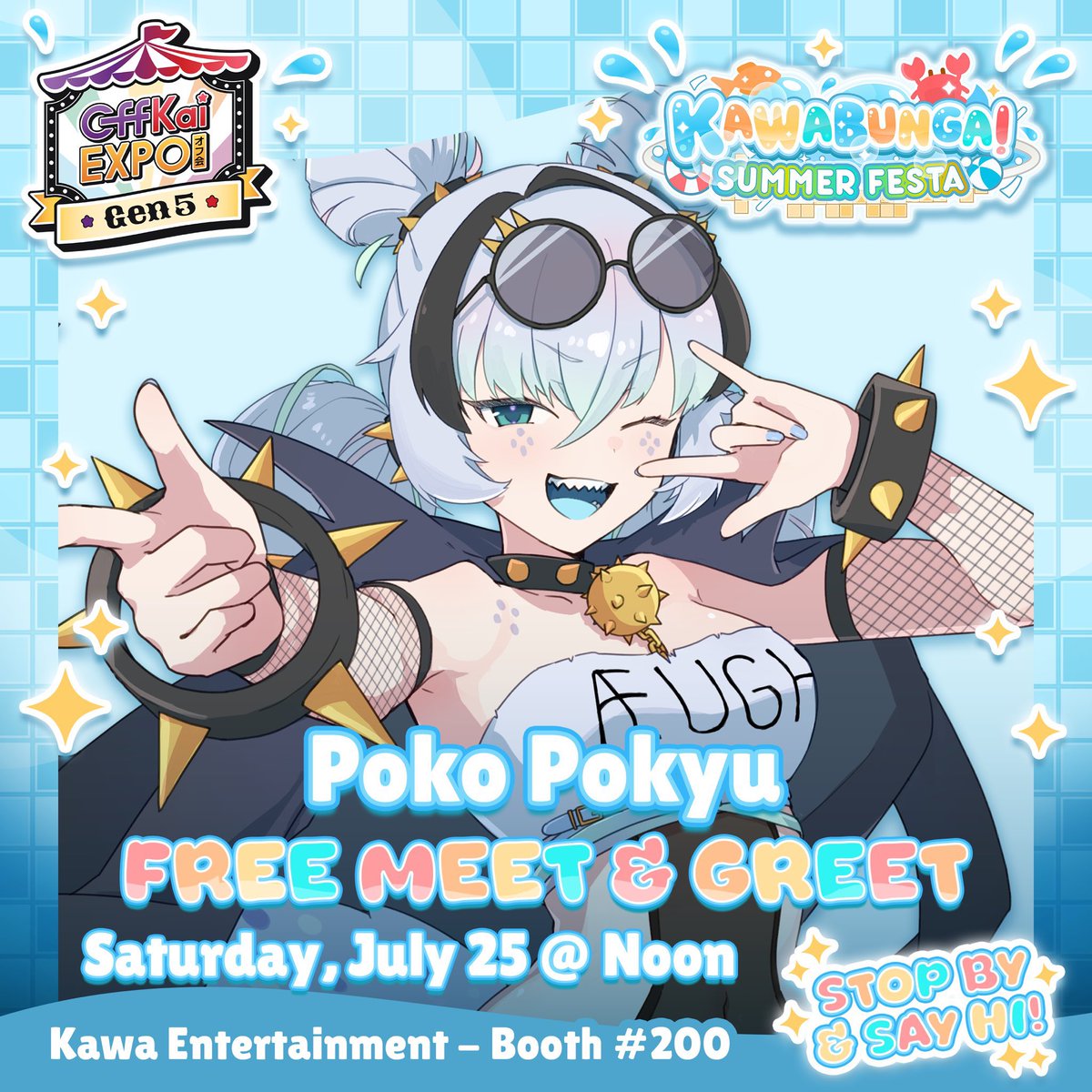 PokoPokyu's tweet photo. OFFKAI MEET AND GREET IS TODAY!!

Stop by and say hi to the Bossu at the Kawa Entertainment Booth! 🩵

⏰ 12:00-12:30 PST ON SCREEN D! 

SEE YOU THERE GOONS! 🐡 https://t.co/YBd8OUHxh4