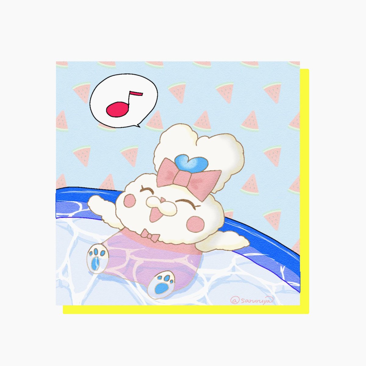 saruruya's tweet photo. プール気持ちいいねうさぶー😊
（水着のつもりなのでスタイないです
#みてみてうさぶー　#五木社内報 https://t.co/Engo31vz75