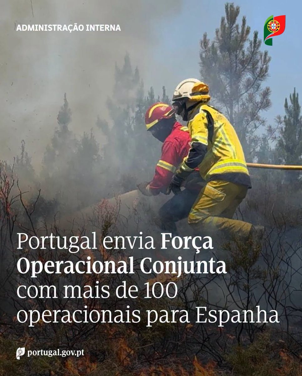 ProteccaoCivil's tweet photo. 🇵🇹🤝🇪🇸 Portugal apoia Espanha no combate aos incêndios rurais.

A @ProteccaoCivil enviou hoje uma Força Operacional Conjunta (FOCON), composta por 128 operacionais, para apoiar as operações de combate aos incêndios rurais em Espanha.

📸MAI https://t.co/1oVOeUG9Jv