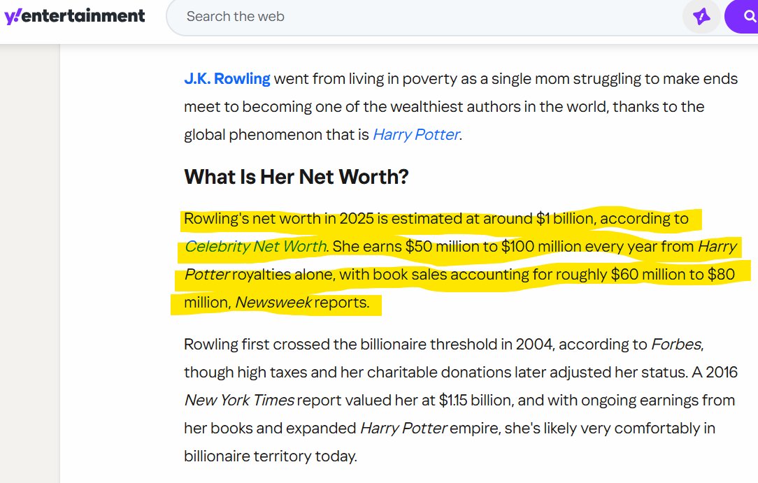 DebbieJ57643's tweet photo. @CloverSevenLeaf "Mid"?  This SELF-MADE woman's writing has taken  her from being a single mother living in poverty, to making $50-$100MIL a year in book royalties alone, with a total net worth of $1BILLION.  If that's "mid", please post YOUR accomplishments and earnings. https://t.co/mApxNHGHok