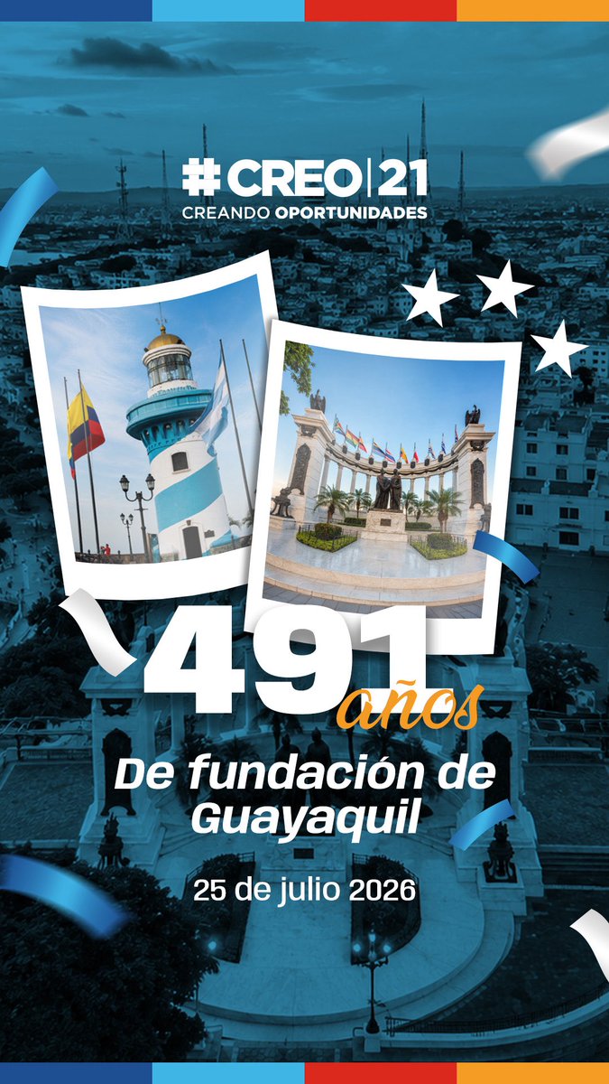 CREOEcuador's tweet photo. ¡🇪🇨 Viva Guayaquil ♥️!

#Ecuador #Guayas #Guayaquil #491AñosDeFundación https://t.co/2U1Ol5BGxk