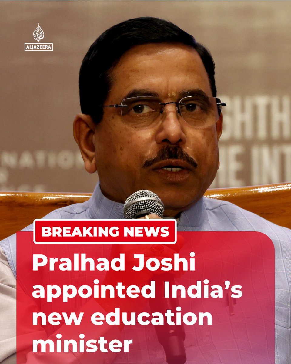 AJENews's tweet photo. BREAKING: Union Cabinet Minister Pralhad Joshi has been appointed India’s new Education Minister, reports Indian media.

🔴More on https://t.co/5H0QqpggO4 https://t.co/RBlOSaAj6i