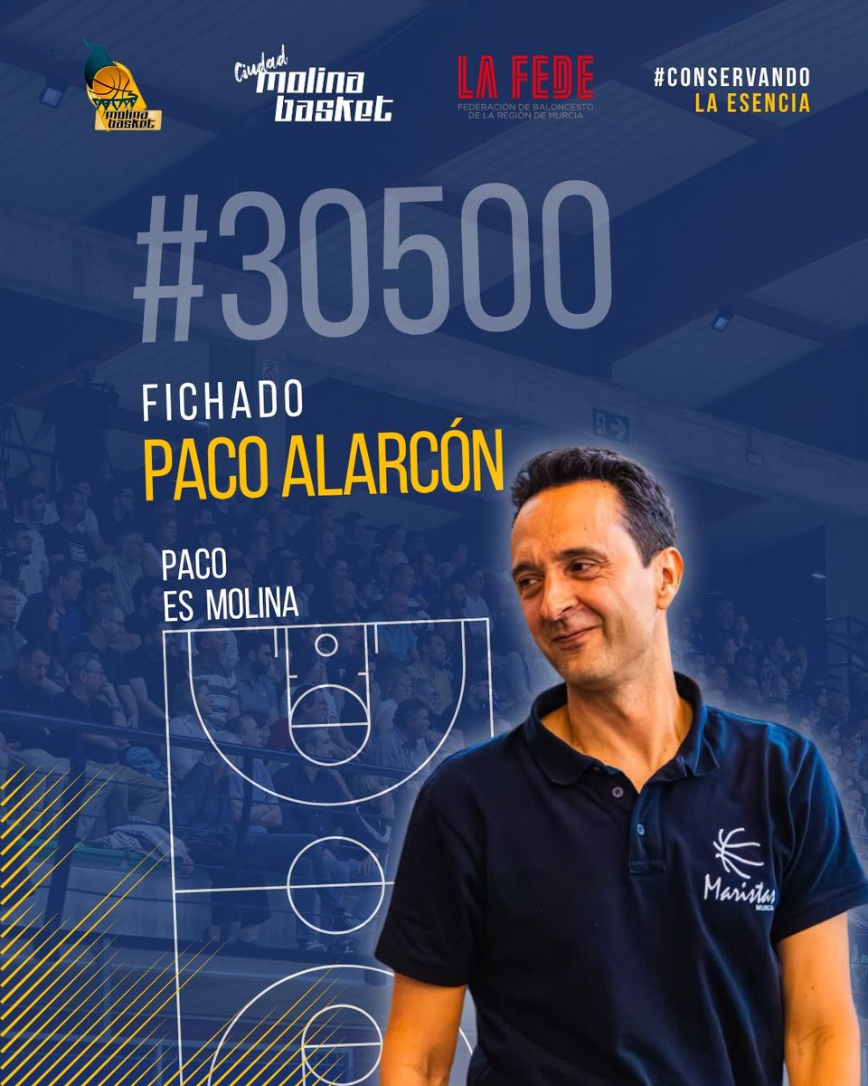 molinabasket's tweet photo. Paco es Molina.💙

La experiencia llega al banquillo de nuestro primer equipo femenino.

Paco Alarcón se incorpora al club para liderar el proyecto de la 1ª Div. F. esta temporada.

Su trayectoria y liderazgo serán un impulso para afrontar con ilusión y ambición este nuevo reto. https://t.co/LioO6YlG4i