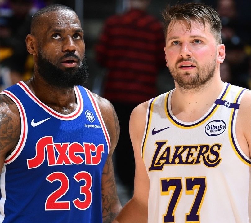 esidery's tweet photo. Starting lineup difference for LeBron James leaving the Lakers for the Sixers:

Los Angeles: Luka Doncic, Austin Reaves, Marcus Smart, LeBron, Deandre Ayton

Philadelphia: Tyrese Maxey, VJ Edgecombe, Jaylen Brown, LeBron, Joel Embiid https://t.co/6pclLK8x0b