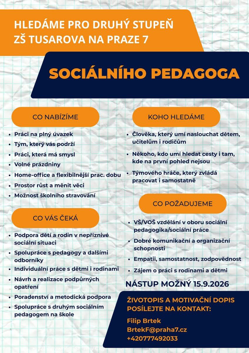 VAdamusova's tweet photo. Hned dvě školy v Praze…🙂
A mrkněte na náš FB Asociace sociálních pedagogů - zde jsou další volné pozice pro Sociální pedagogy 🙂🫶🏻👇

Nabídka práce -> Praha 7 hledá sociální pedagogy do svých 2 základních škol! 👍 

➡️ Více informací viz letáčky níže. ⬇️ https://t.co/bWnU9AslMw