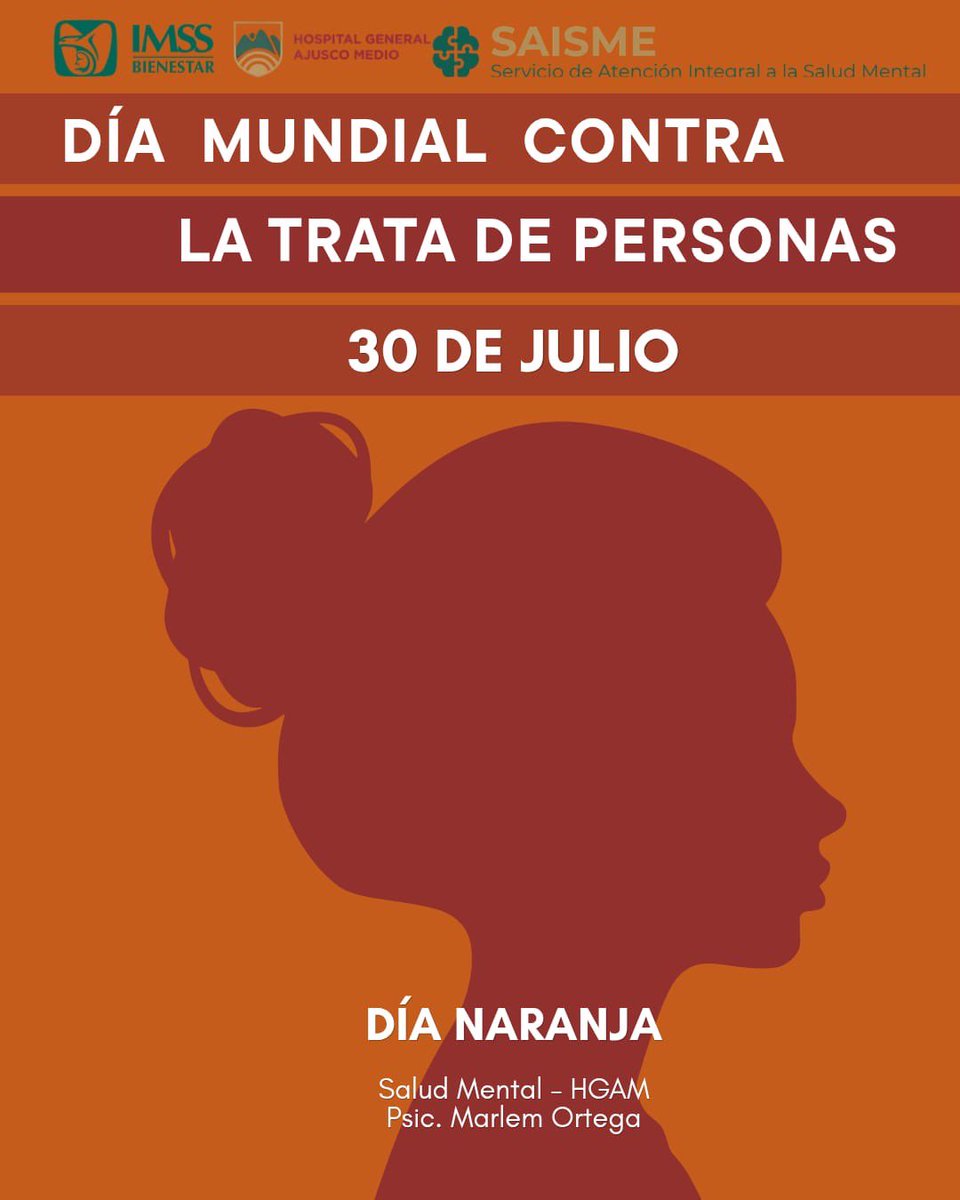 saludmhgam's tweet photo. Hoy es día naranja 
🧡 30 de julio | Día Mundial contra la Trata de Personas
La trata de personas es una grave violación a los derechos humanos que vulnera la dignidad, la libertad y la integridad de quienes la sufren.
#DíaMundialContraLaTrataDePersonas #DíaNaranjaSaludMentalHGAM https://t.co/ABenXNiMcc