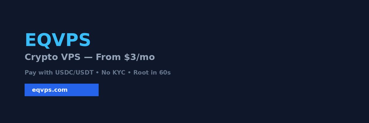 eqvps's tweet photo. Handing your ID to rent a $6 server
is absurd.

EQVPS doesn't ask.
Root access in 60s.
Pay with USDC.

https://t.co/CnyXlZuE03 https://t.co/9ULexIK8ta