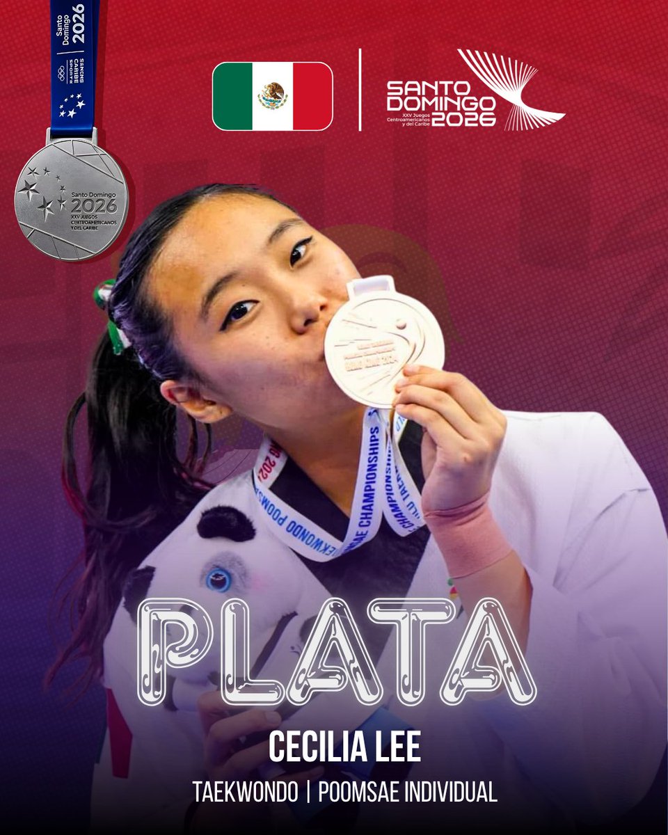 DeporteMexa's tweet photo. #SantoDomingo2026🇩🇴

¡Medalla de Plata para Cecilia Lee! 🇲🇽🥈

🥋 La mexicana conquista el segundo lugar en la final de #Taekwondo Poomsae Individual luego de una rutina en la que puntuó 8.390 👏🏻

¡Muchas Felicidades! 🤩

#Poomsae #Mexico https://t.co/3VSi9gR39h
