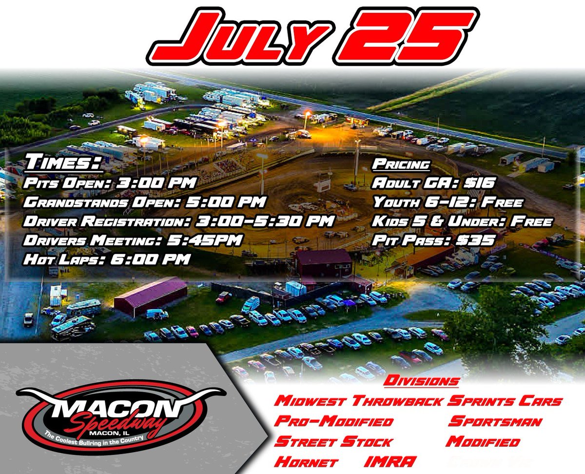 maconspeedway's tweet photo. It’s race day at Macon Speedway for Kids Night &amp; Mike Horve Night! https://t.co/9R8yZk1sCO