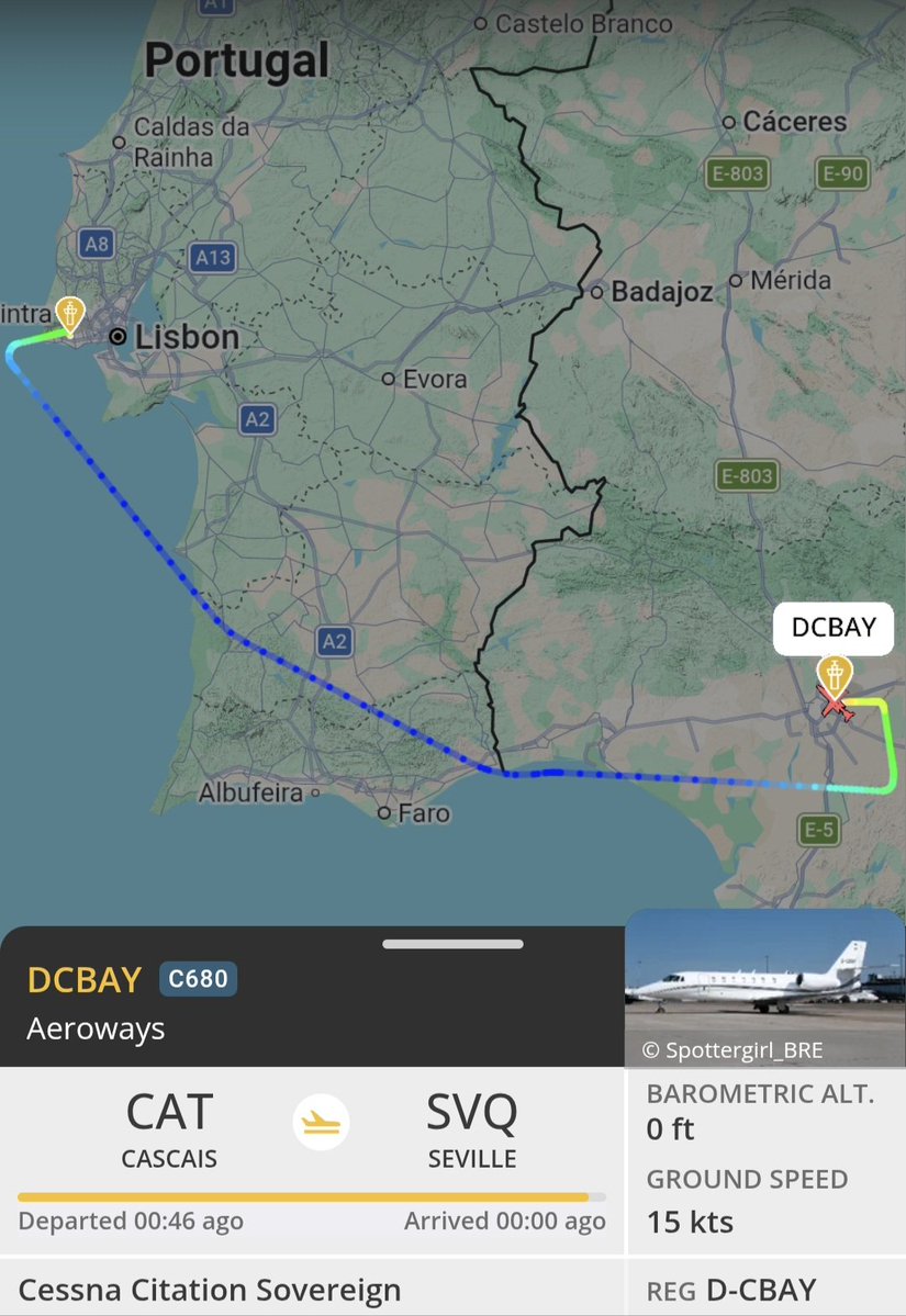 LaMarshalada's tweet photo. ACTUALIZACIÓN!

Me apunta @7saammm esta llegando un jet des de Cascais (aeropuerto a pocos minutos de su nueva mansión) a Sevilla... casualidad que la cuota de que estará presencialmente haya caido a 1.7@?

Es cierto que no es el clásico Bombardier Global Express XRS o el Gulfstream G650, que usa últimamente, pero ...