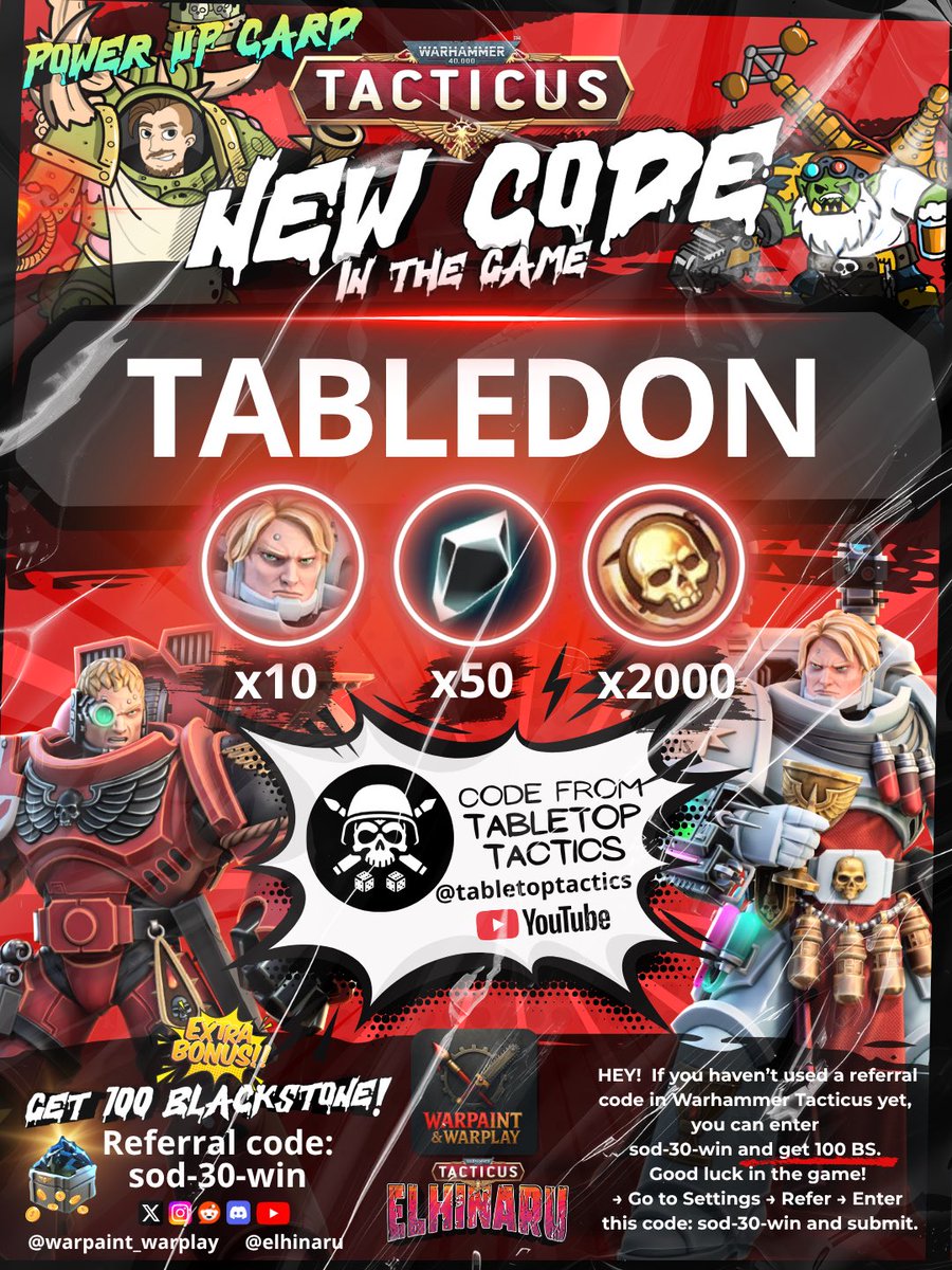 TacticusCodes's tweet photo. 2nd New Code (25 July 2026) Warhammer 40.000 Tacticus. Power up Card. #warhammertacticus #tacticus #tacticuscode #warhammer40k #wh40k #dawnofwar4 https://t.co/dGuEjLT3ig