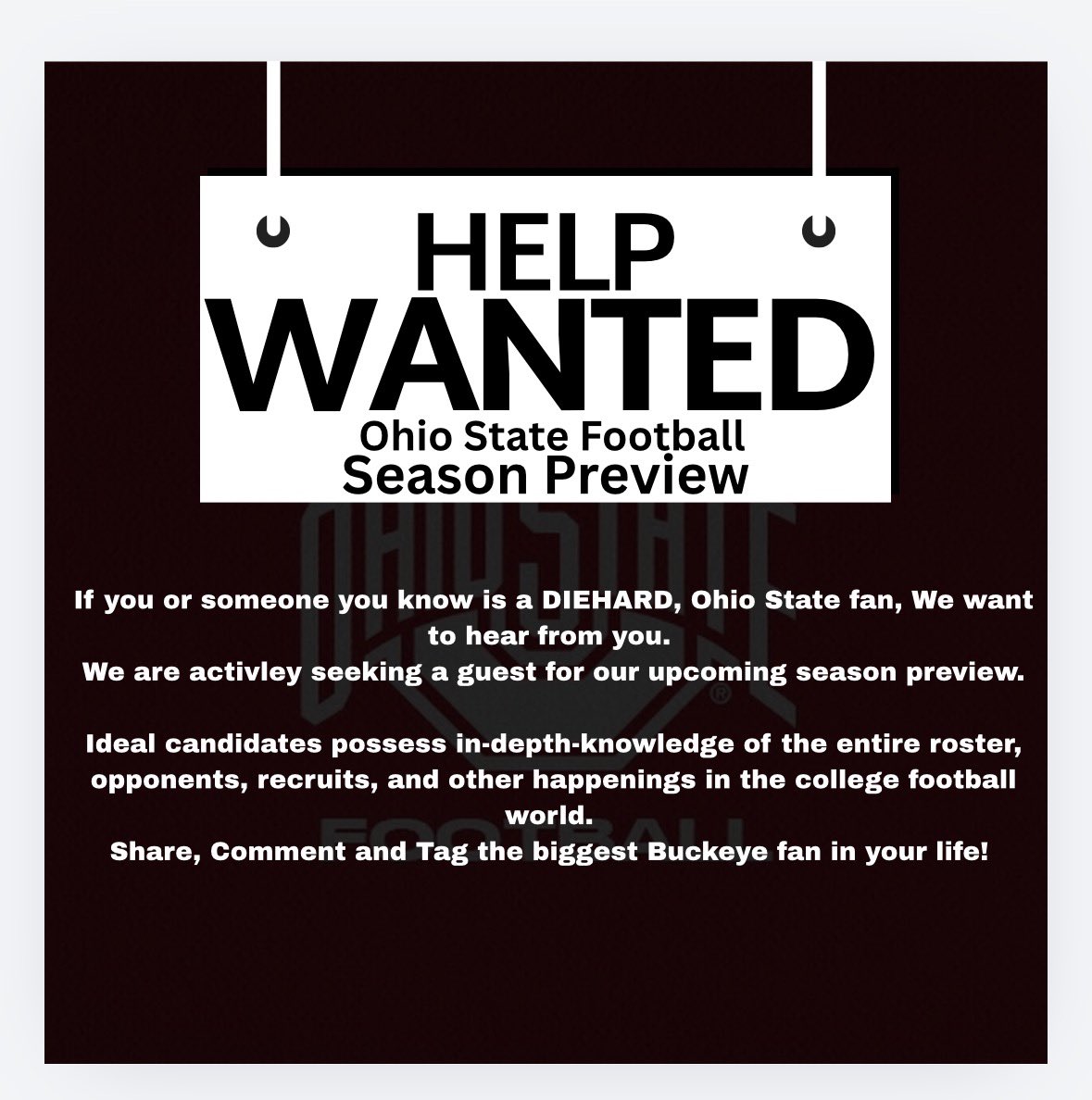Route68Sports's tweet photo. Here is YOUR chance to be heard on the LARGEST Sports Podcast in Northwestern Ohio.* 

We are in need of the biggest Buckeye fan in the area to come in the studio and dive deep into the 2026 Season with the crew. 

DM this account, Tag your nominations and #GoBucks https://t.co/GhdQFdNnZR