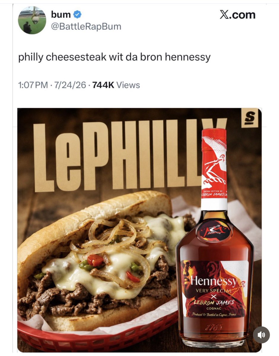 FLAP__X's tweet photo. Philly Cheesesteak With The Bron Henny 🔥😭😭 #LePhilly https://t.co/H0t8yDH71c
