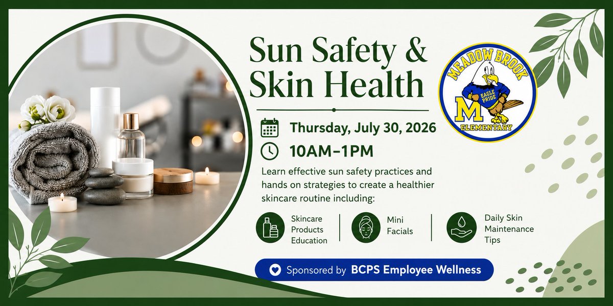 MeadowbrookElem's tweet photo. As our teachers take advantage of optional early classroom setup while still enjoying summer, BCPS Employee Wellness is treating our Meadowbrook staff to Sun Safety &amp; Skin Health Workshop on Sun Safety &amp; Skin Health 🛫 Wellness Cleared for Takeoff @browardschools https://t.co/1MU9zEs8nP