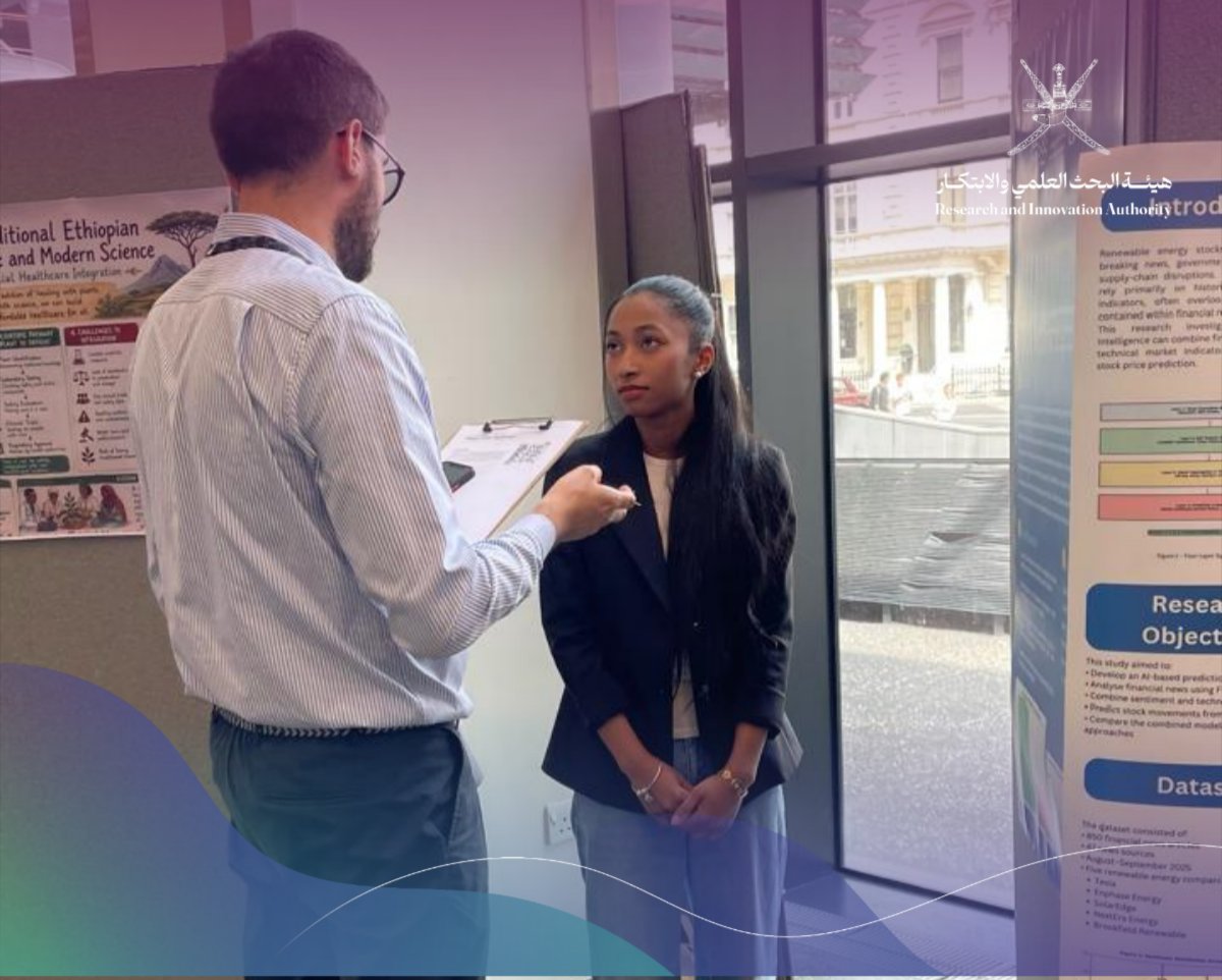 RIA_OMAN's tweet photo. The Research and Innovation Authority extends its sincere congratulations to innovator Aya Hamed Al Kindi on her AI-powered project designed to combat money laundering, which was selected among the top 13 innovation projects at the 2026 London International Youth Science Forum (@LIYSF ).

@EmbassyOmanUk
@BritishOmani
@UKinOman