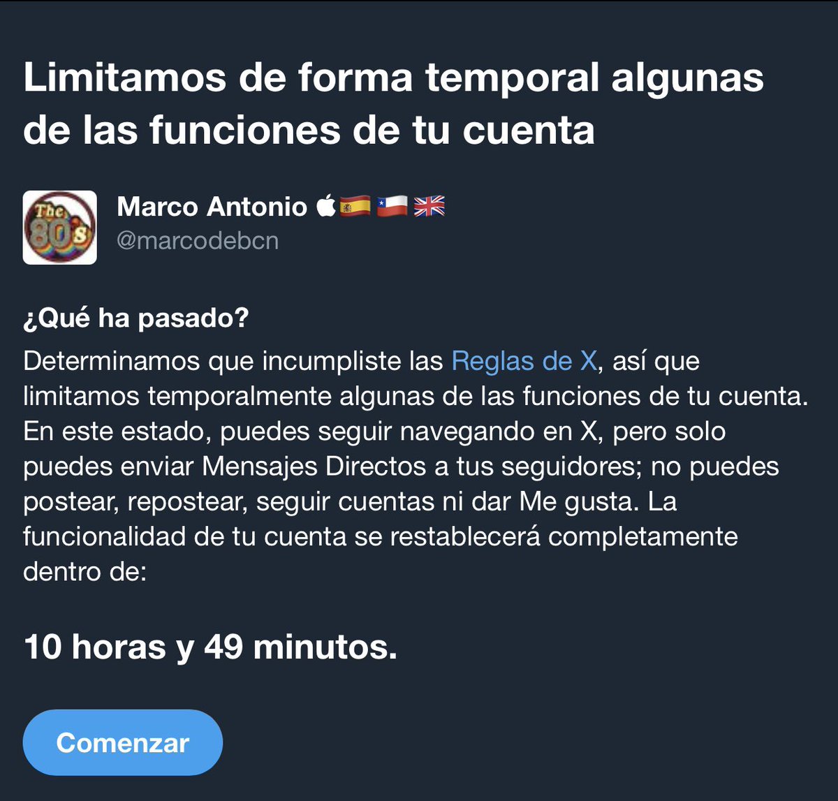 MarcodebcnC's tweet photo. Me han bloqueado mi cuenta principal @marcodebcn 😡 https://t.co/cZeiOB3FtI