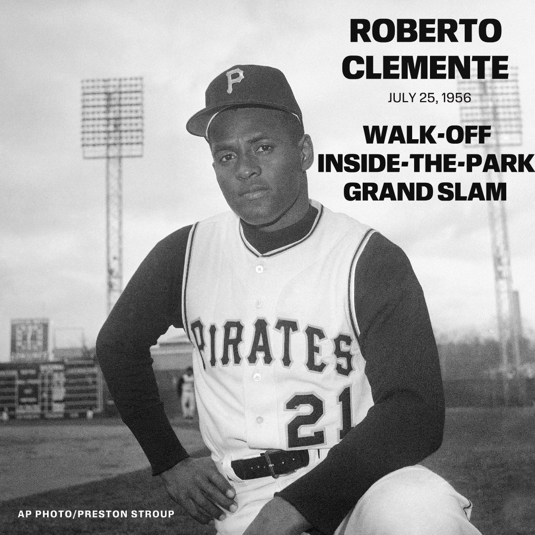 ESPNInsights's tweet photo. On this date in 1956, Roberto Clemente of the Pirates hit the first, and still the only, walk-off inside-the-park grand slam in MLB history ⚾️ https://t.co/tTNvPGDTgz