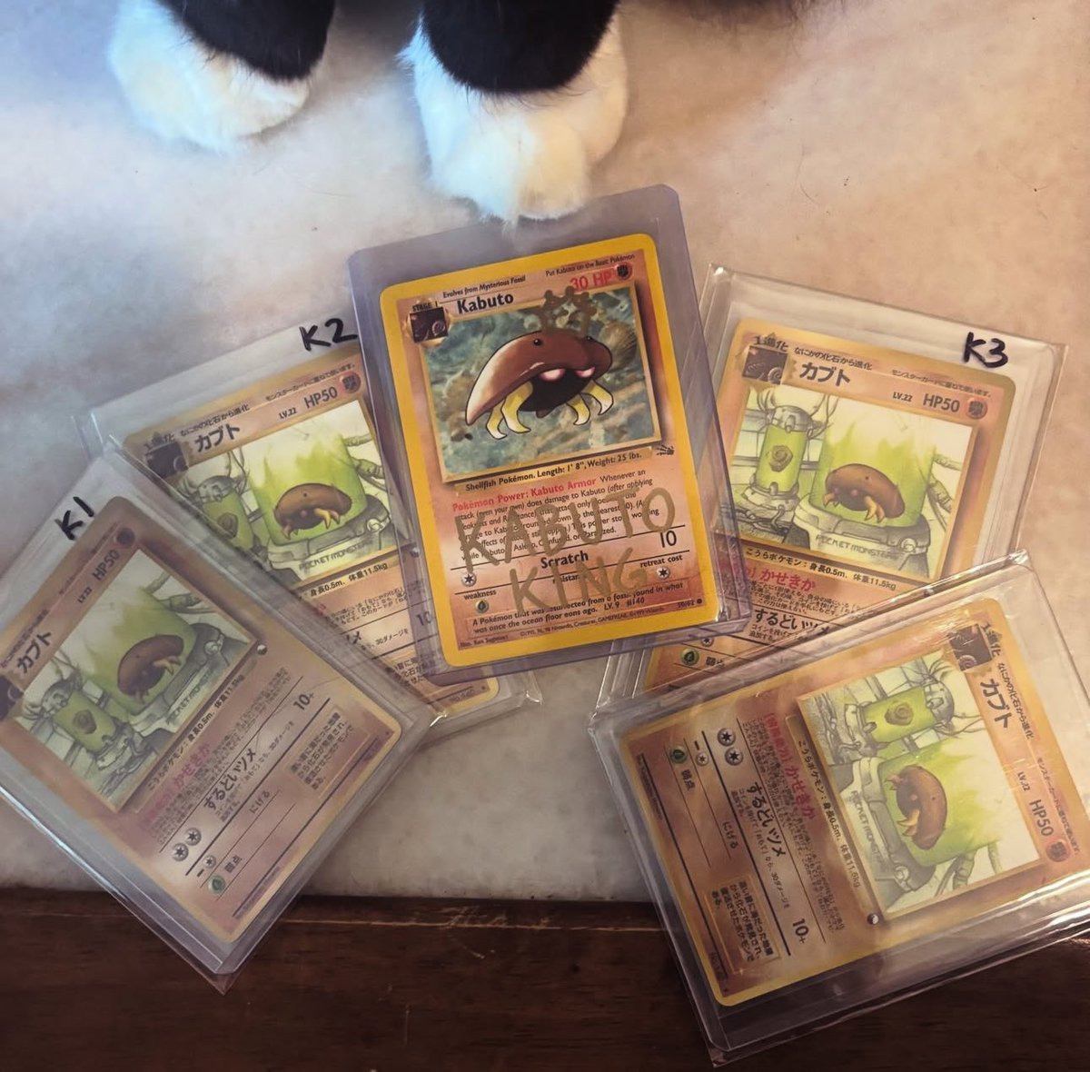 88Cozmo's tweet photo. i was about to sleep and then i saw these 1998 Japanese Glossy Kabuto Vending Series II Vintage Pokemon Card for USD70 each.

Grabbed them right away.
#Kabuto is King 👑 https://t.co/XVkz5PdK8s